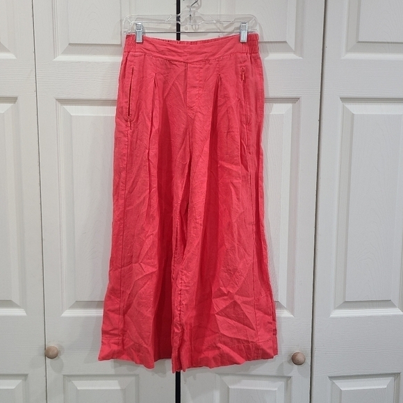 Athleta Playa Linen Set Top & Wide Leg Crop Pants Passionfruit Coral Small 6 S - Picture 4 of 16